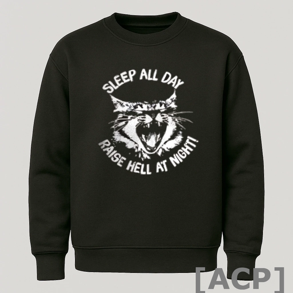 Official Cat Sleep All Day Raise Hell At Night Long Sleeve T Shirt Sweater