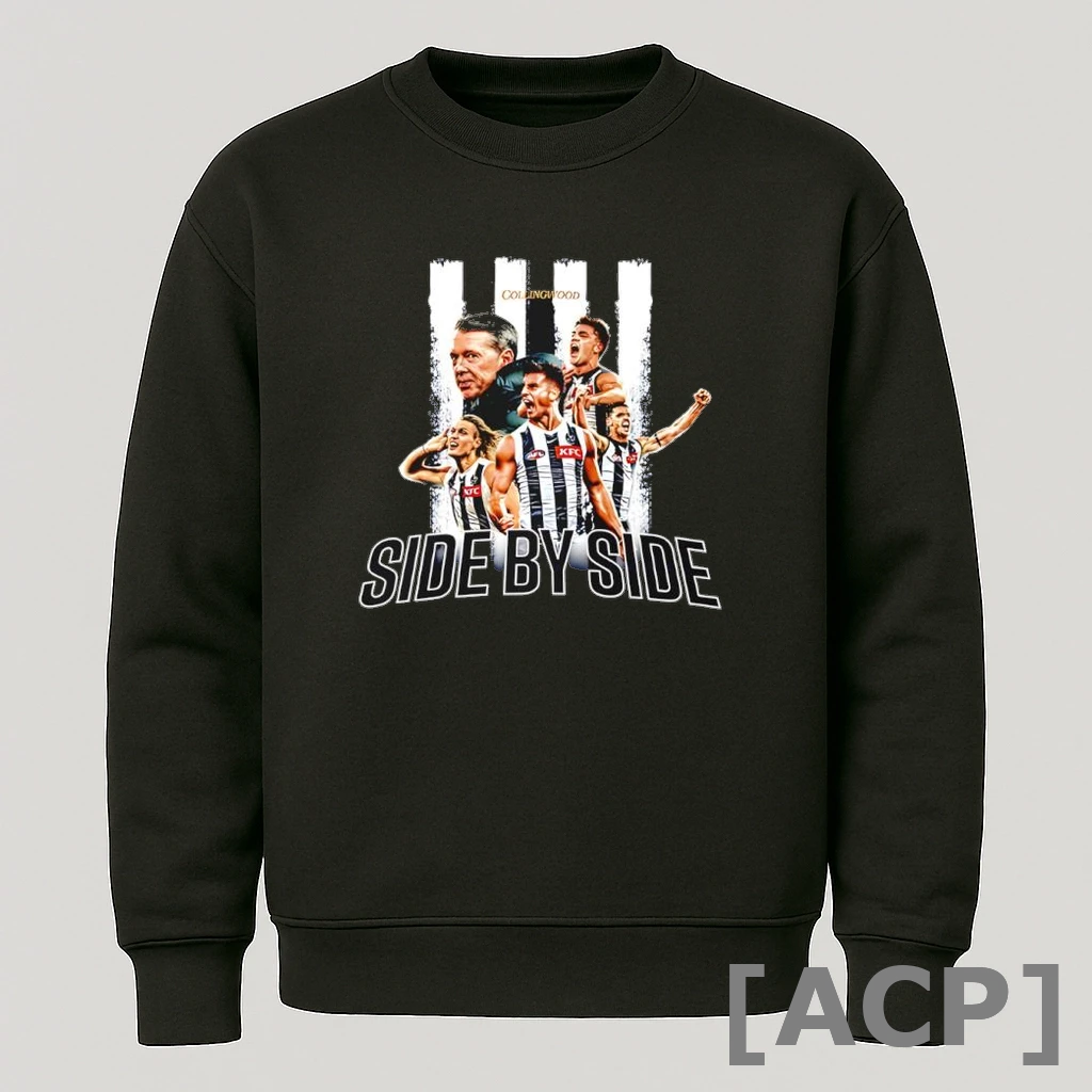 Official Collingwood 2025 Adults Side By Side Finals T Shirt Sweater