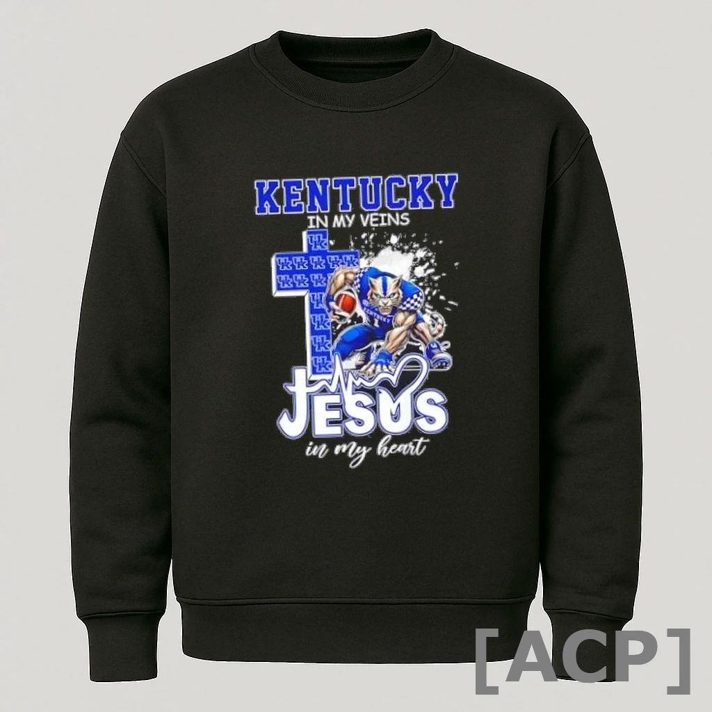 Official Cross Mascot Kentucky Wildcats In My Veins Jesus In My Heart T Shirt Sweater