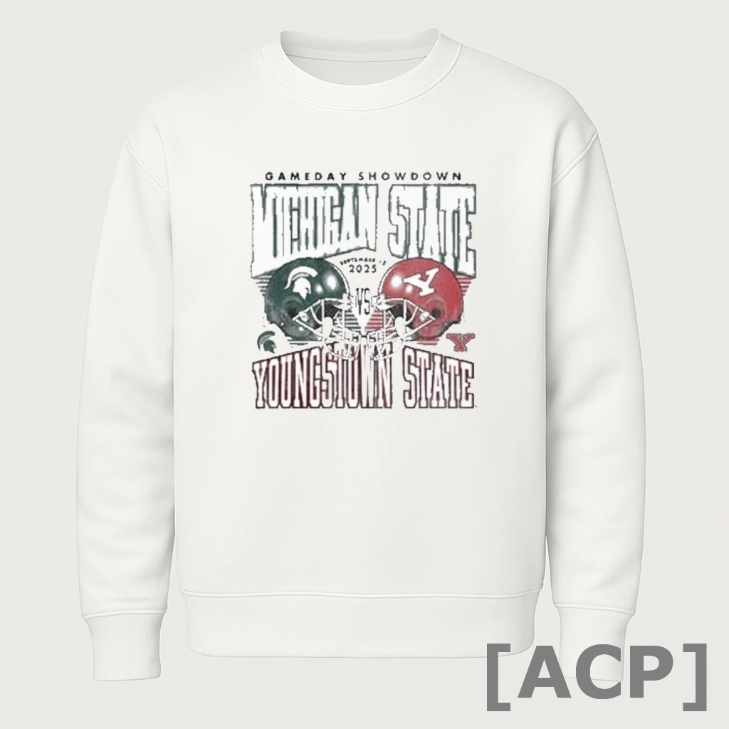 Official Gameday 2025 Michigan State Spartans Vs Youngstown State Penguins Helmet T Shirt Sweater