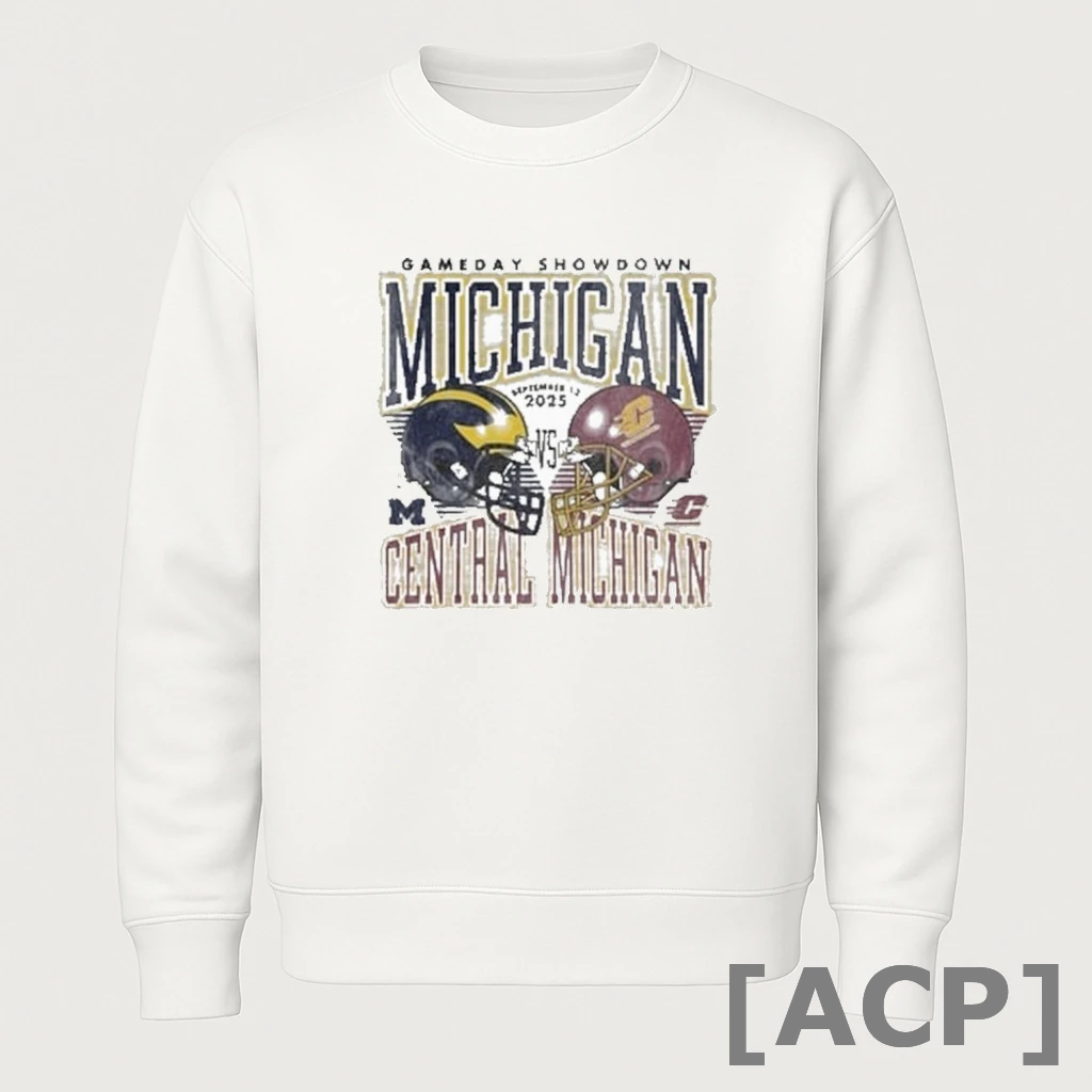 Official Gameday 2025 Michigan Vs Central Michigan Helmet T Shirt Sweater