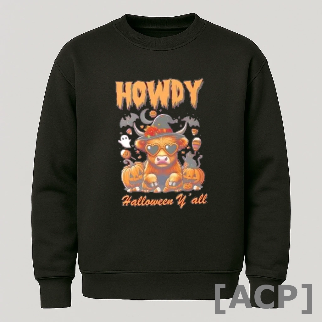 Official Howdy Yall Highland Cow Halloween T Shirt Sweater