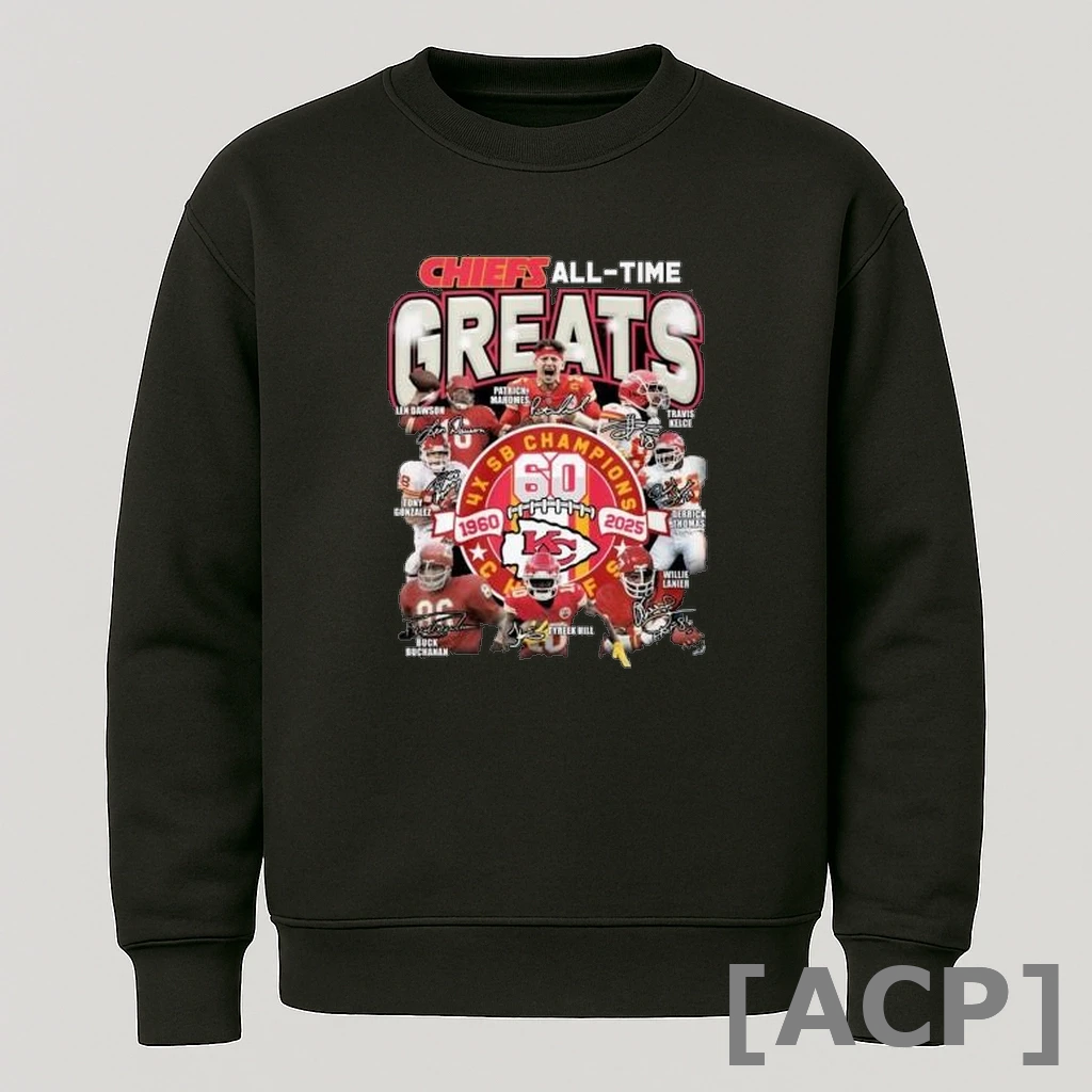 Official Kansas City Chiefs All Time Greats 60th 1960 2025 4x Sb Champions Signatures T Shirt Sweater