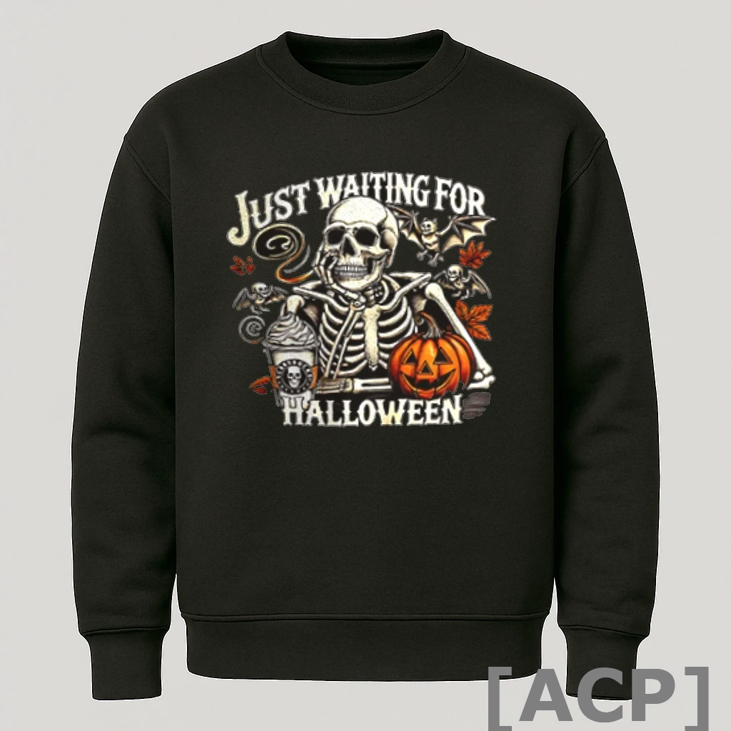 Official Skeleton Just Waiting For Halloween Long Sleeve T Shirt Sweater