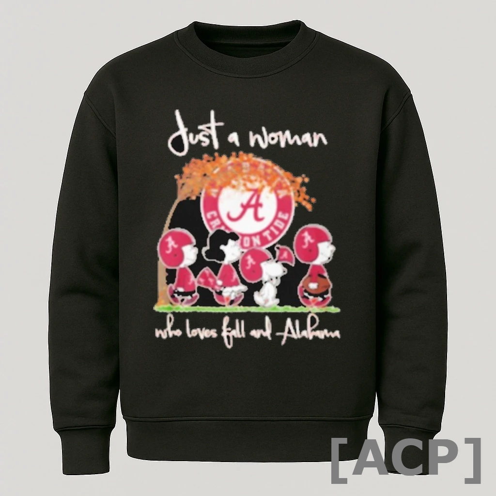 Official Snoopy And Friends The Peanuts Just A Woman Who Loves Fall And Alabama Crimson Tide Crimson T Shirt Sweater
