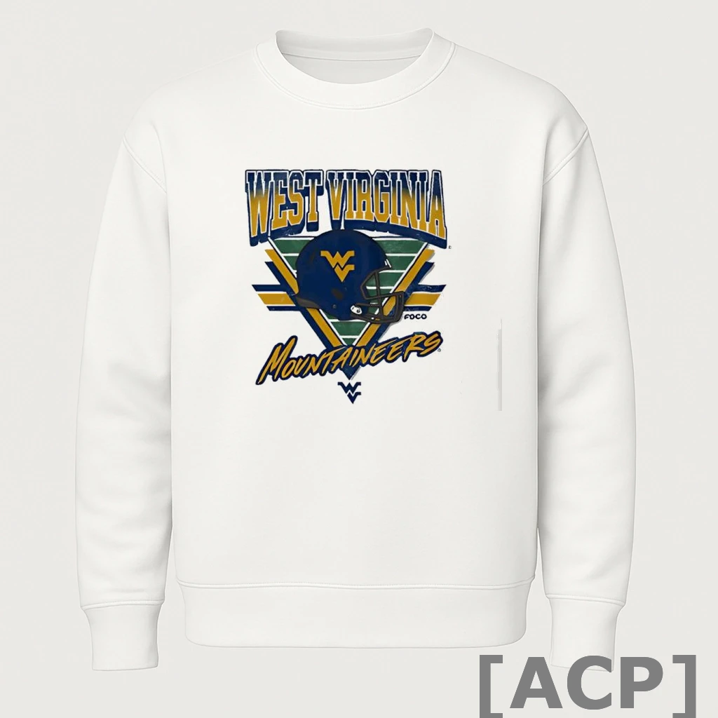 Official West Virginia Mountaineers Triangle Vintage Logo Helmet T Shirt Sweater