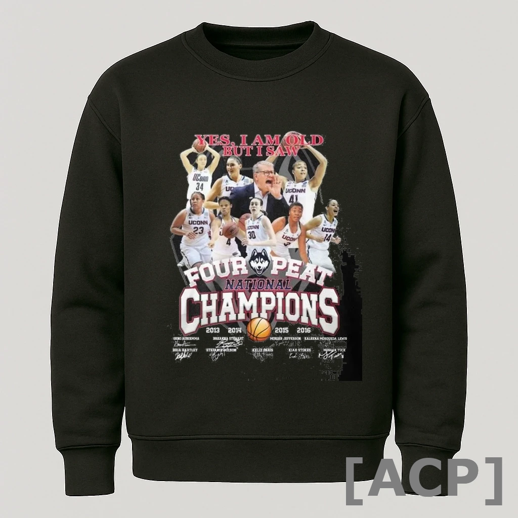 Official Yes I Am Old But I Saw Unicorn Huskies Four Peat National Champions 2013 2014 Signatures T Shirt Sweater
