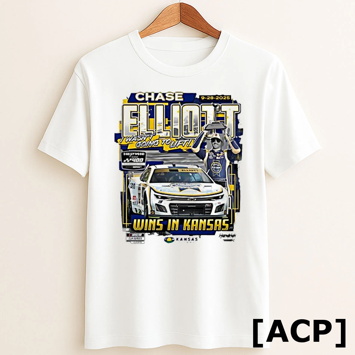 Original Chase Elliott Checkered Flag Sports Heather Charcoal 2025 Hollywood Casino 400 Race Winner T Shirt Sweater