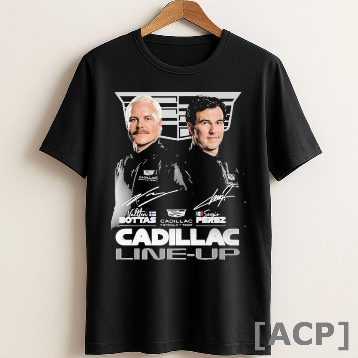 Original Valtteri Bottas And Sergio Perez Cadillac Line Up F1 Team Signatures T Shirt Sweater