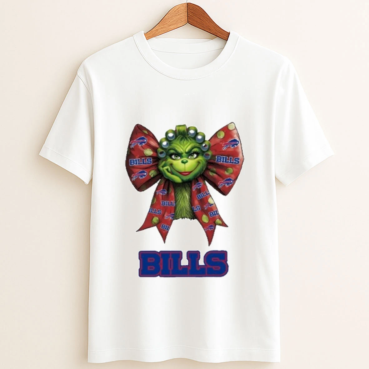 Women Grinch Bow Tie Bills Logo T Shirt