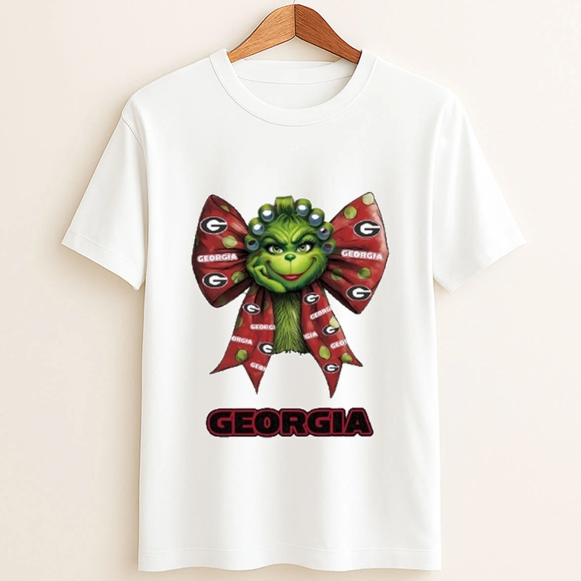 Women Grinch Bow Tie Georgia Logo T Shirt
