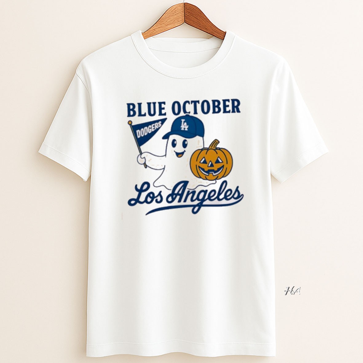 Official Blue October Ghost Dodgers Los Angeles Baseball Halloween T Shirt