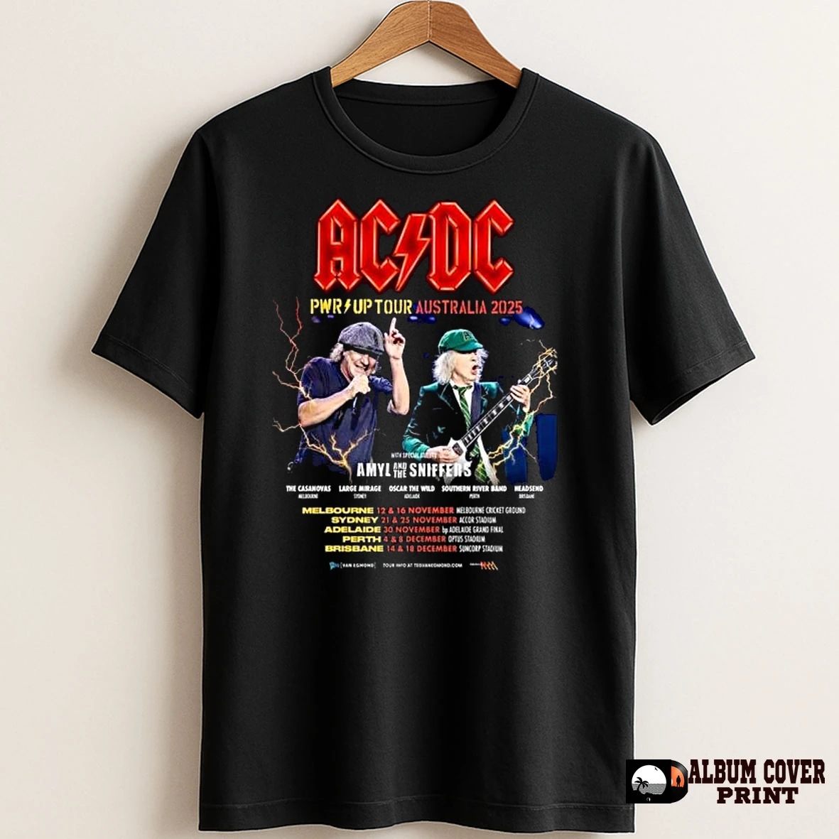 Original Acdc Pwr Up Tour Australia 2025 City Dates With Special Guests Lineup Angus Young And Brian Johnson T Shirt Sweater