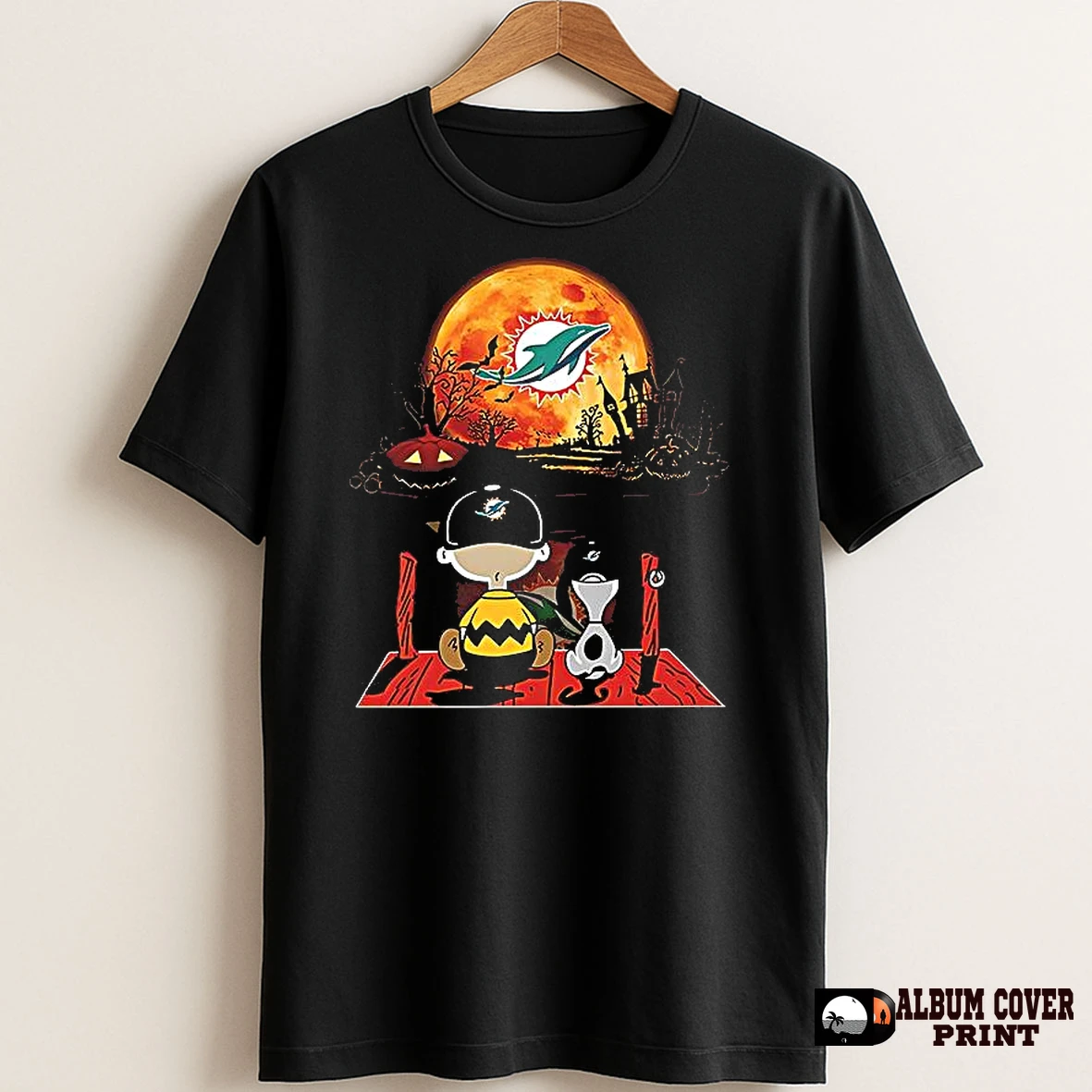 Original Charlie Brown And Snoopy Watching Miami Dolphins Halloween T Shirt Sweater