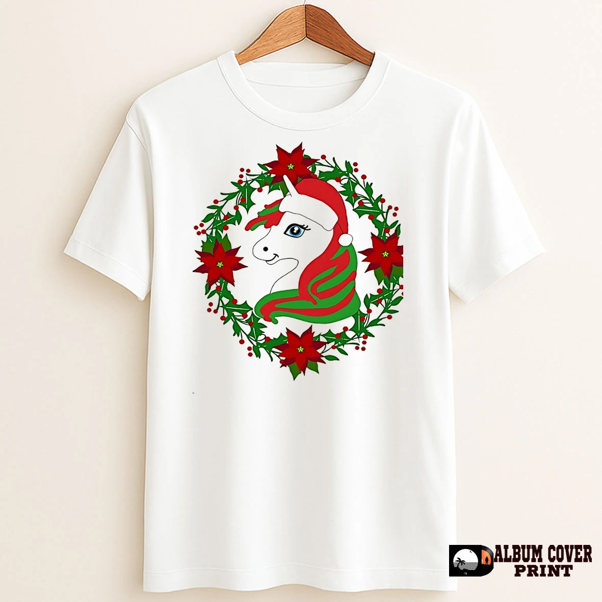 Original Christmas Unicorn Poinsettia Wreath Holiday T Shirt Sweater