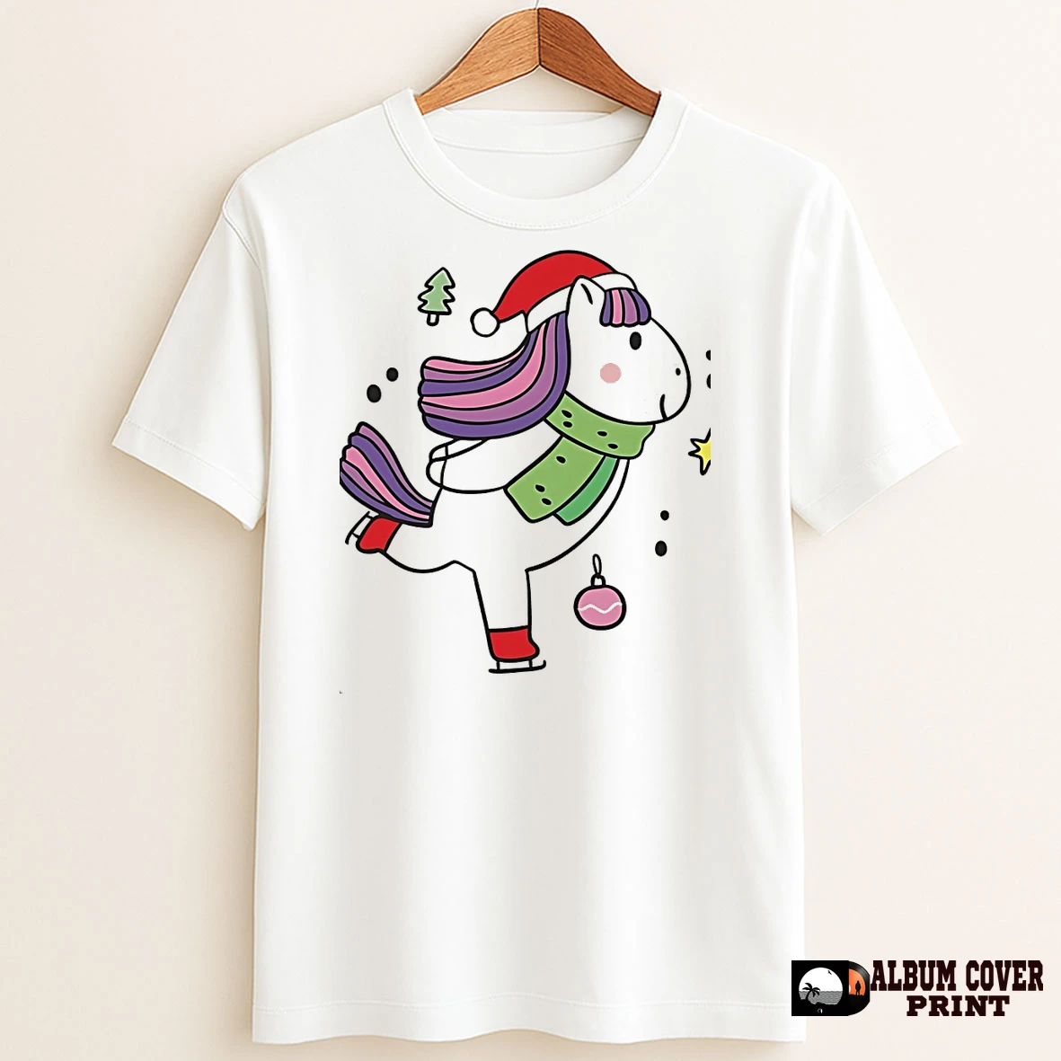 Original Ice Skating Unicorn Santa Hat Christmas T Shirt Sweater