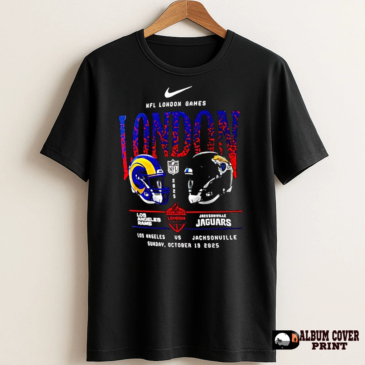 Original Los Angeles Rams Vs Jacksonville Jaguars Nike International Games London 2025 Helmet Logo T Shirt Sweater