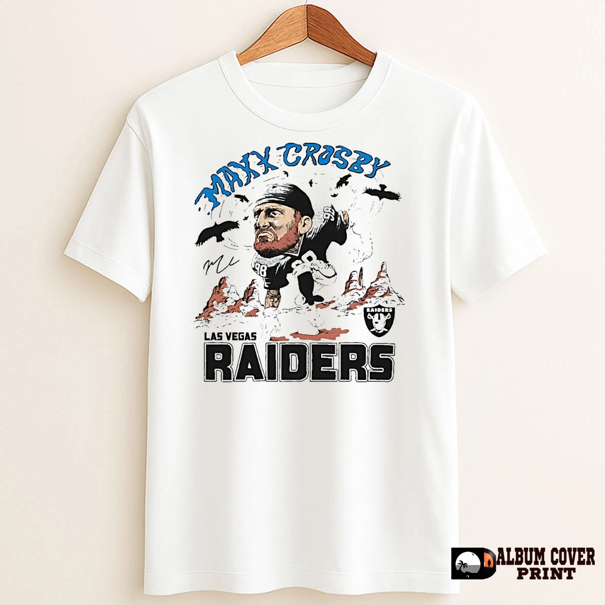 Original Maxx Crosby Running Caricature Signature Raiders T Shirt Sweater