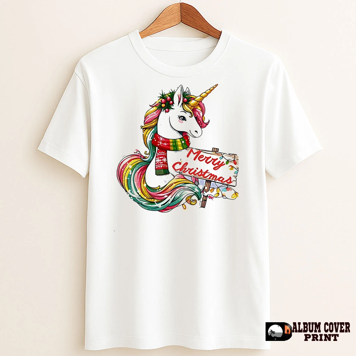 Original Merry Christmas Rainbow Unicorn Holiday Lights T Shirt Sweater
