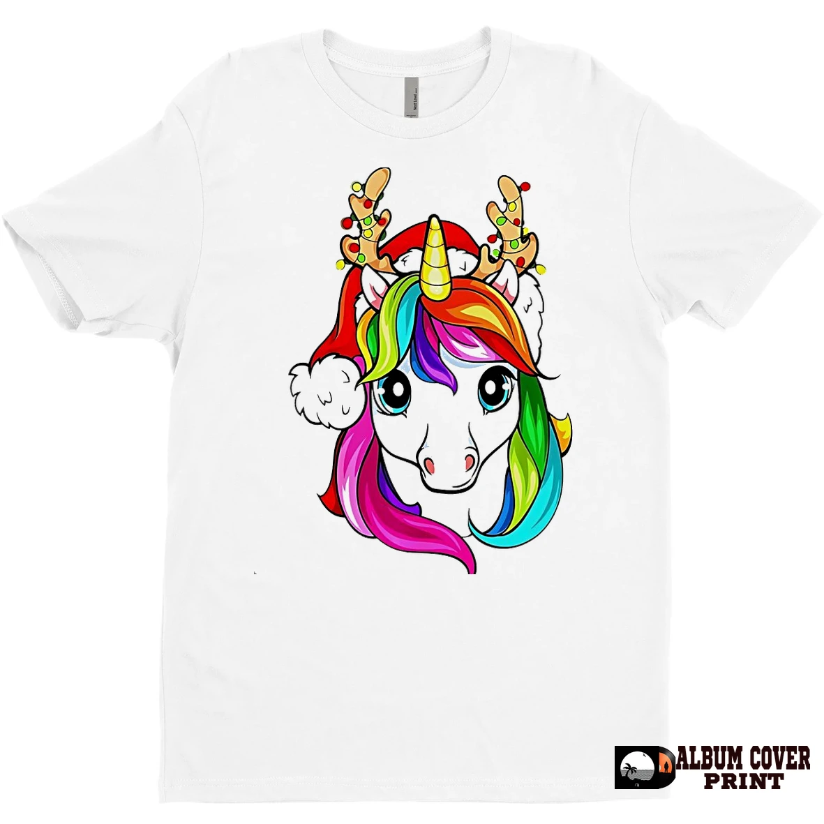 Original Rainbow Reindeer Unicorn Christmas Lights T Shirt Sweater