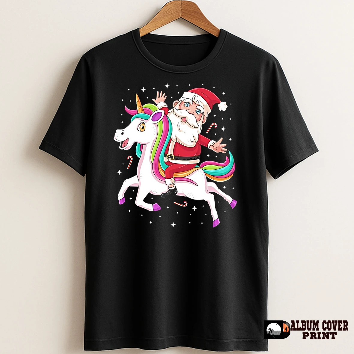 Original Santa Riding Rainbow Unicorn Christmas Magic T Shirt Sweater