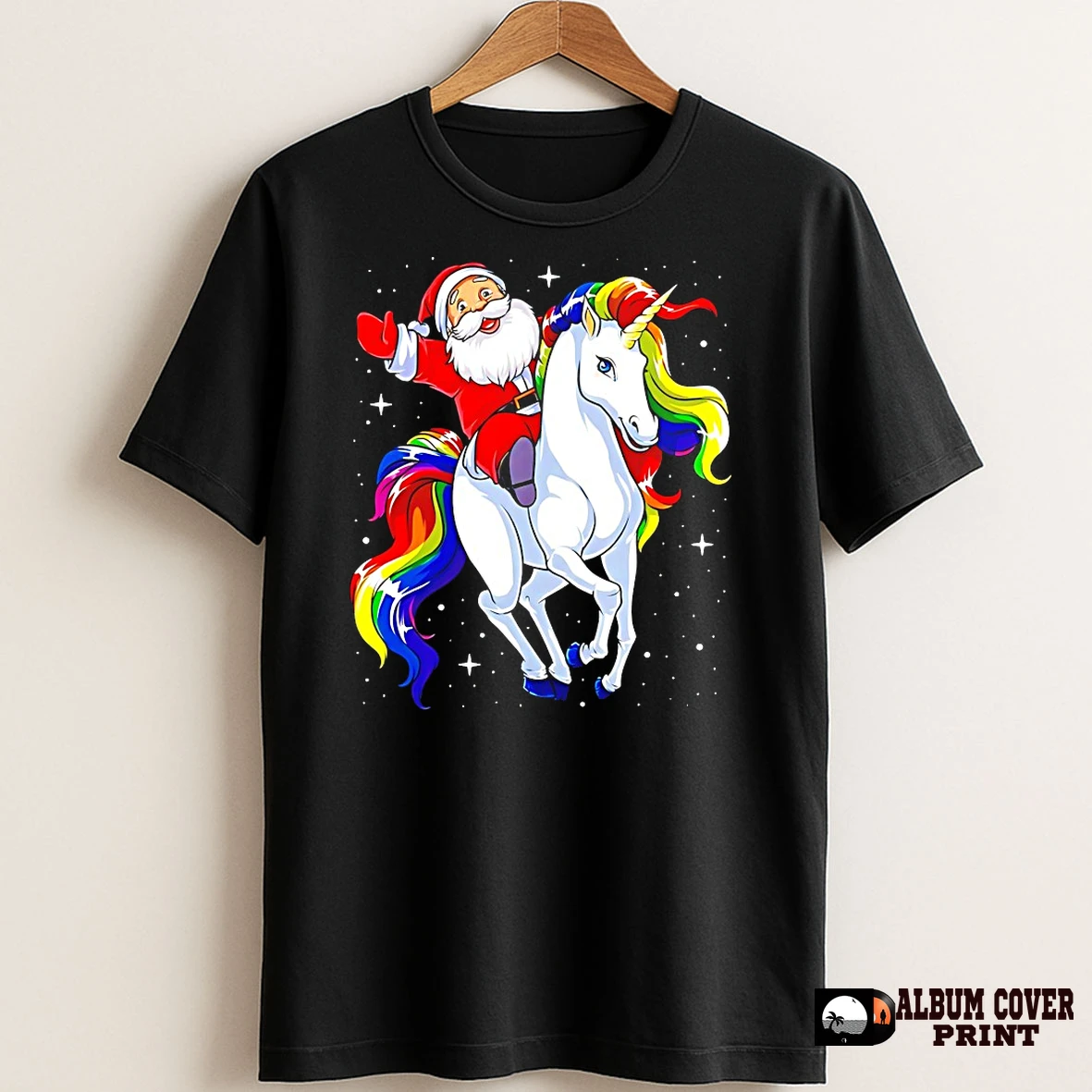 Original Santa Riding Rainbow Unicorn Galaxy Christmas T Shirt Sweater
