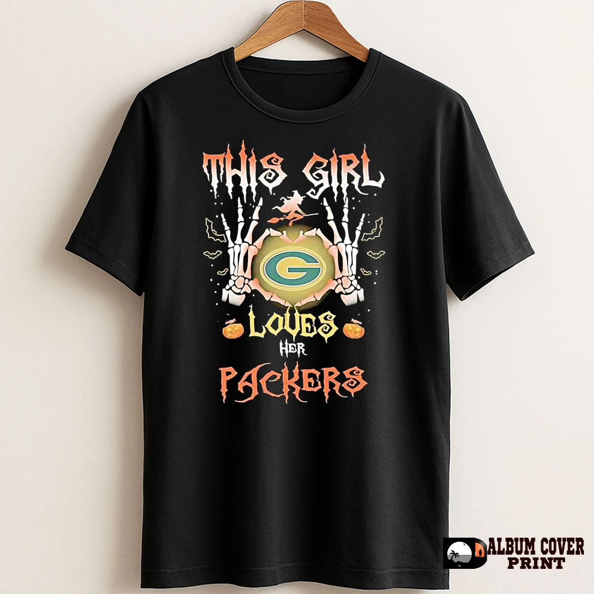 Original Skeleton Hearts Hands Halloween This Girl Loves Her Green Bay Packers T Shirt Sweater