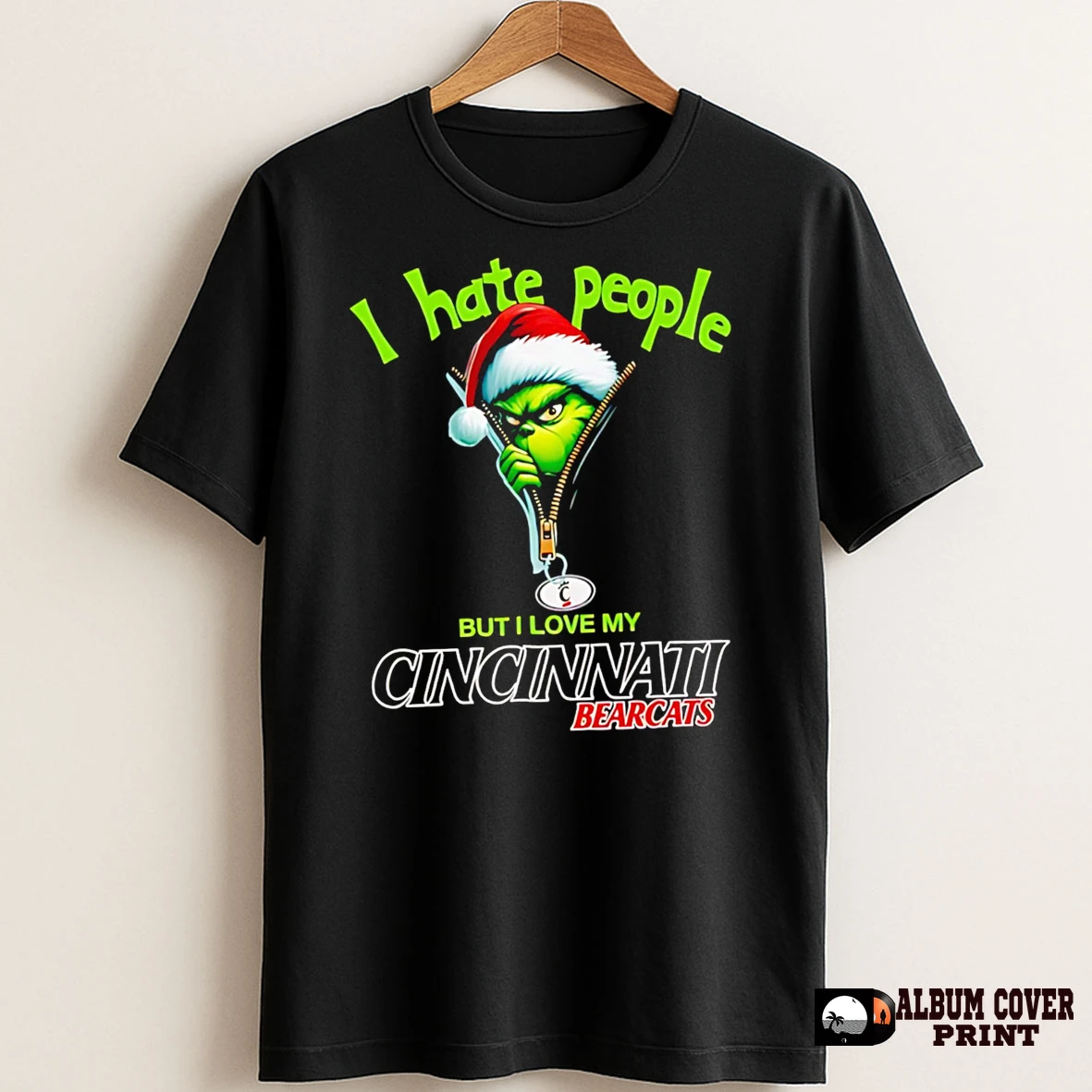 Original Top Grinch Santa Hat I Hate People But I Love My Cincinnati Bearcats Christmas Logo Clothing T Shirt Sweater