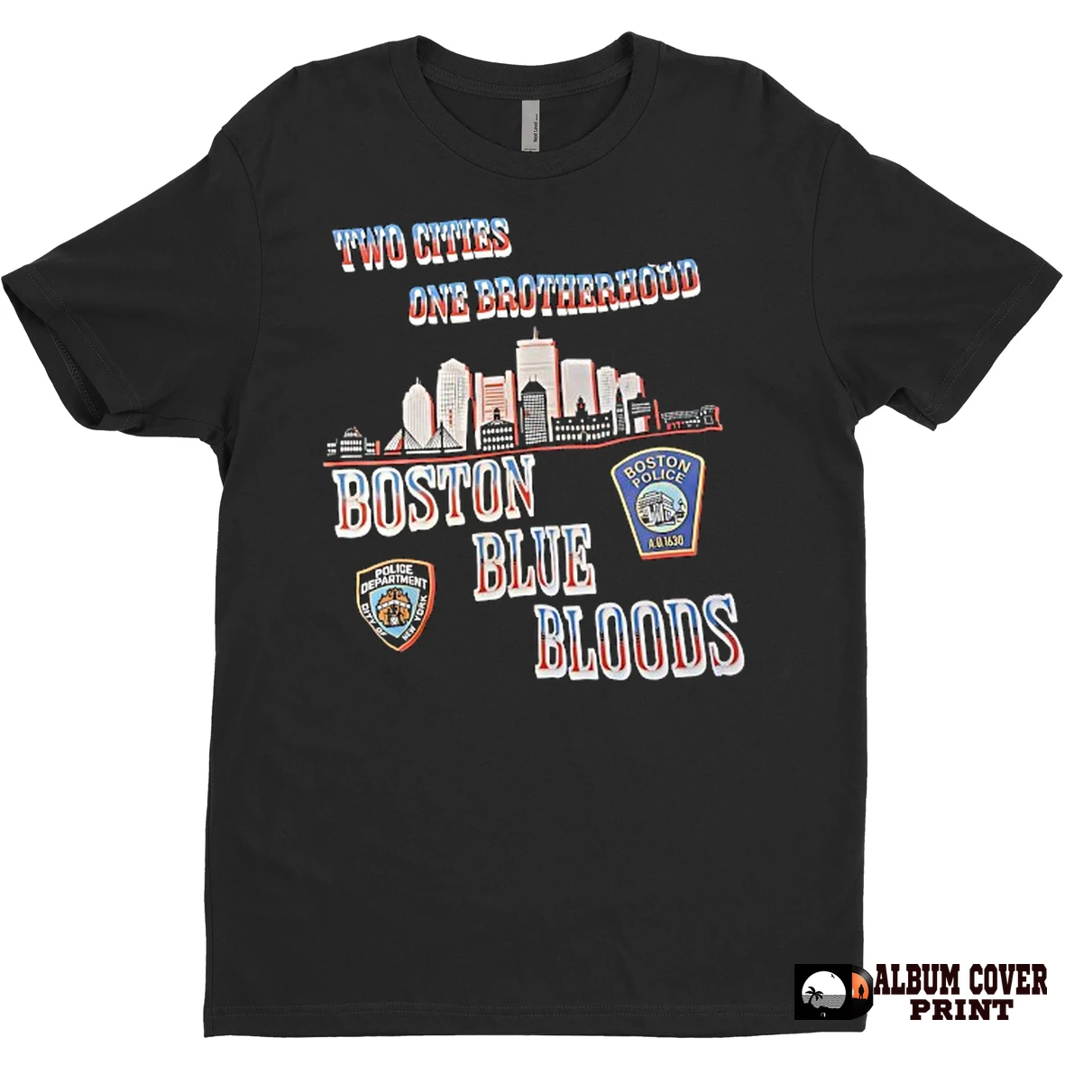 Original Two Cities One Brotherhood Boston Blue Bloods City Skyline T Shirt Sweater