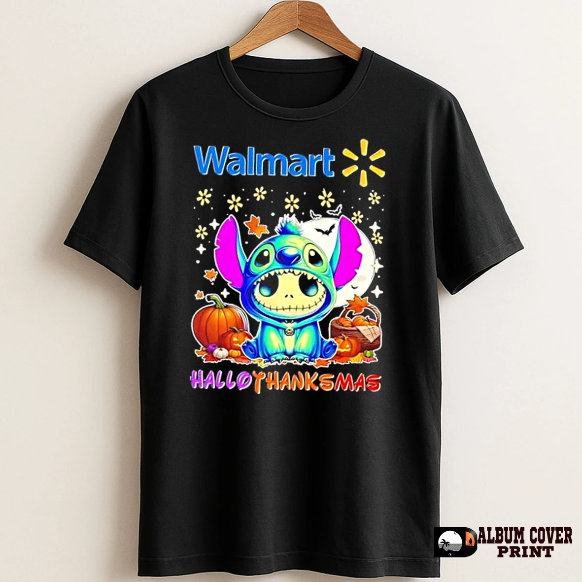 Original Walmart With Stitch Cosplay Jack Skellington Happy Hallothanksmas T Shirt Sweater