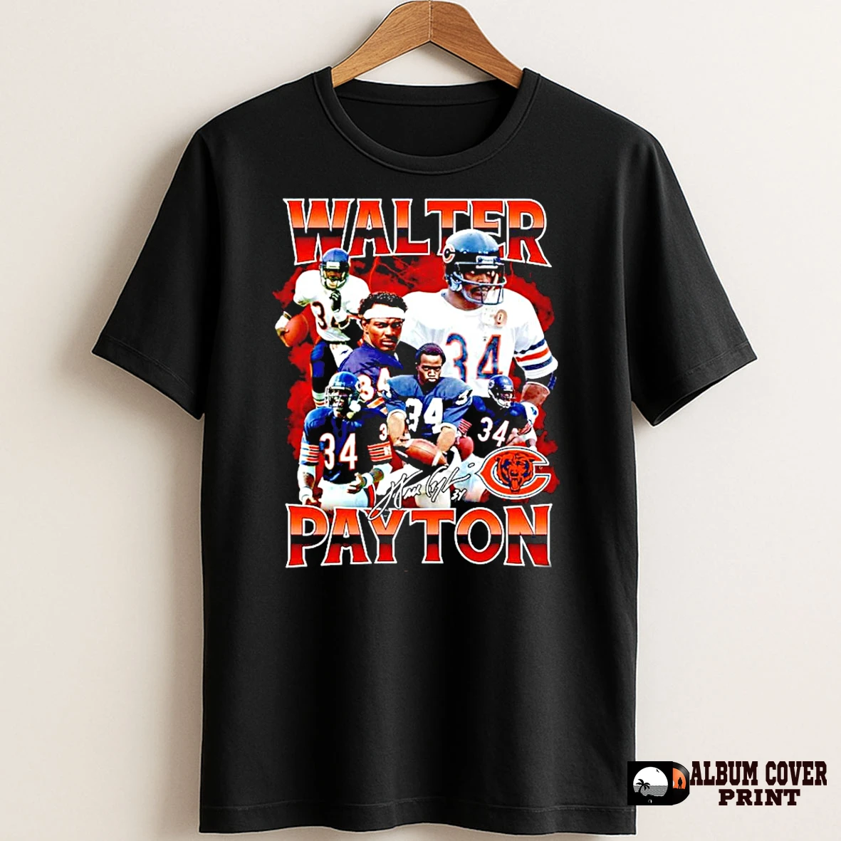 Original Walter Payton Chicago Bears Signature T Shirt Sweater