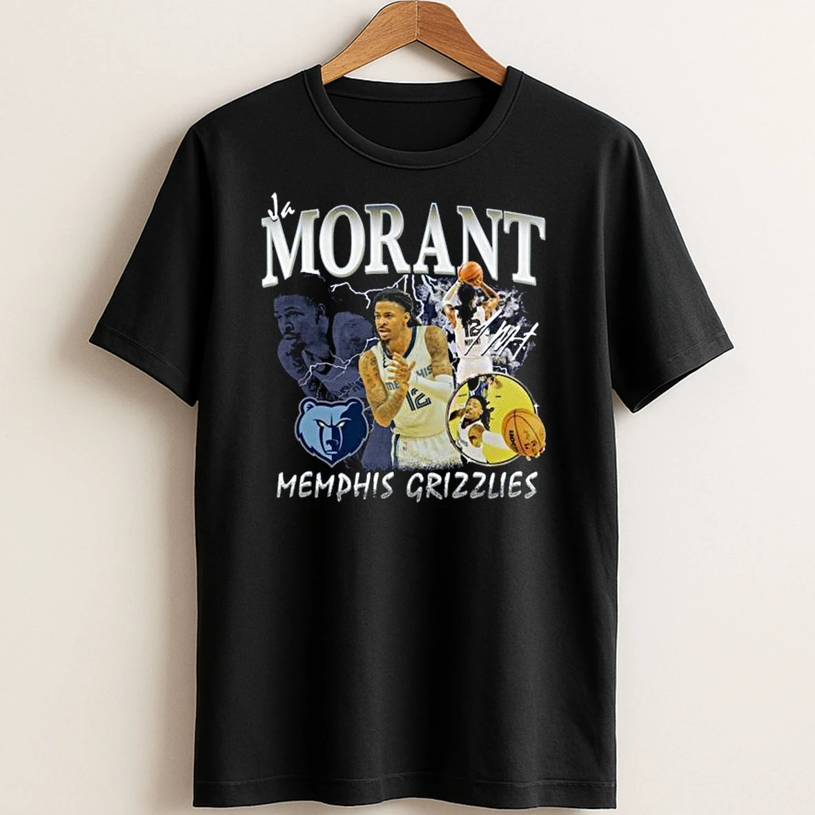 Original Ja Morant Navy Memphis Grizzlies Player Collage Signature T Shirt Sweater