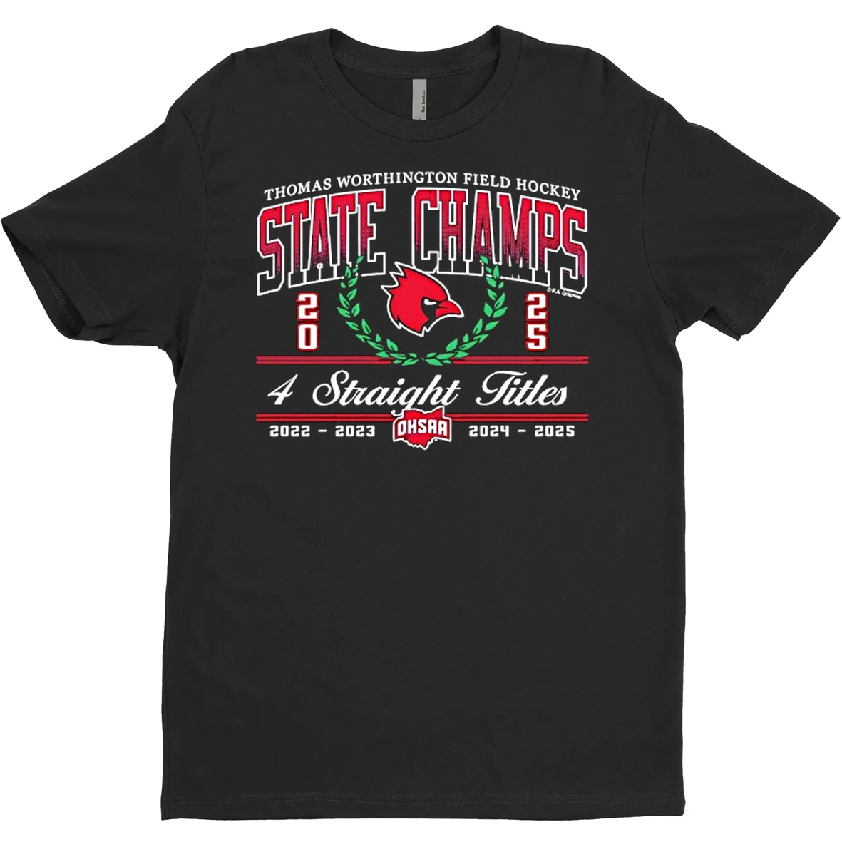 Original Mhsaa Field Hockey 4 Straight Titles State Champions Thomas Worthington Cardinals 2025 T Shirt Sweater