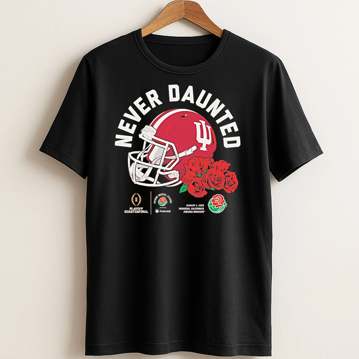 Original Indiana Hoosiers Never Daunted 2026 Cfp Rose Bowl Game Jan 1 Pasadena Ca Helmet T Shirt Sweater