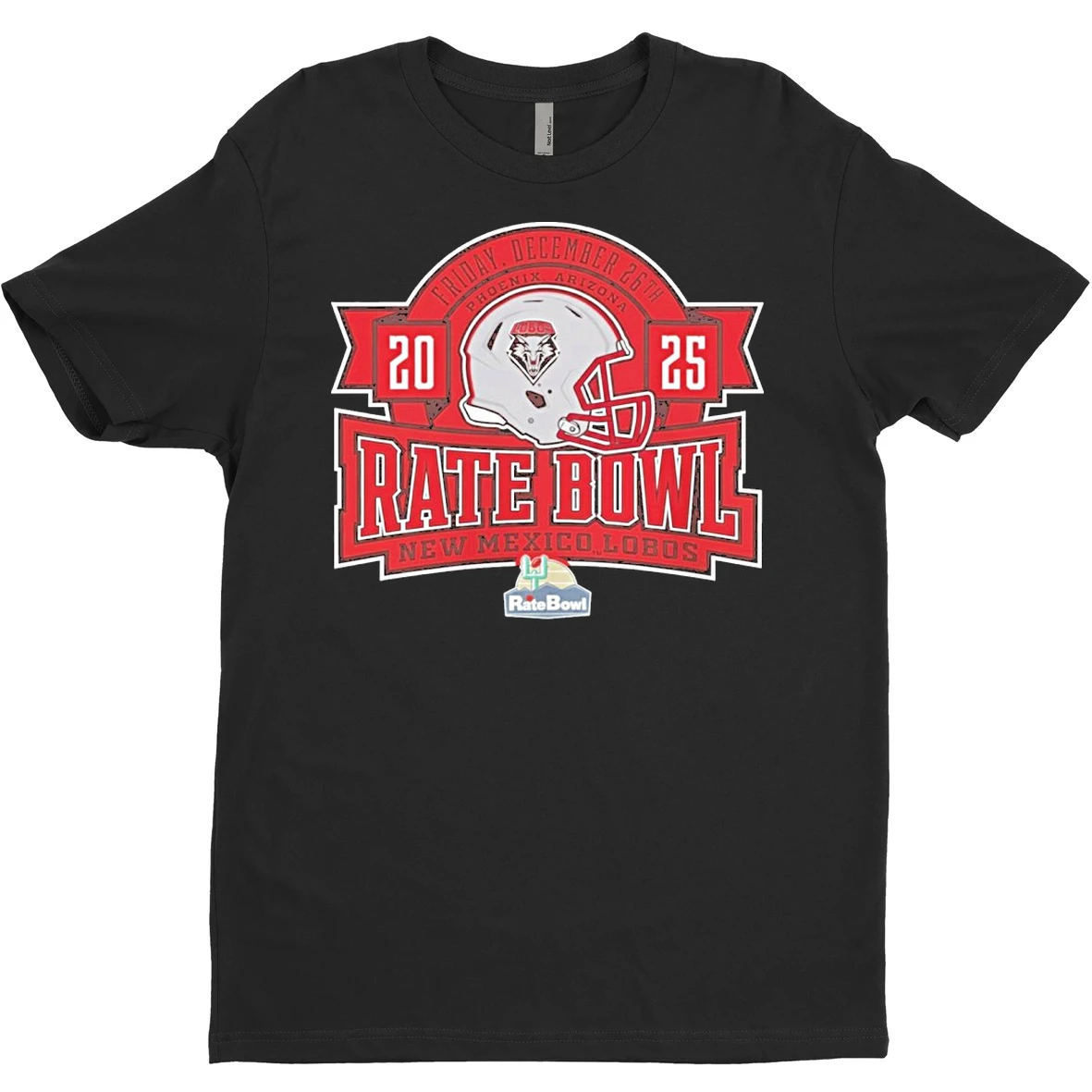 Original Rate Bowl 2025 University Of New Mexico Lobos December 26th Banner Helmet T Shirt Sweater