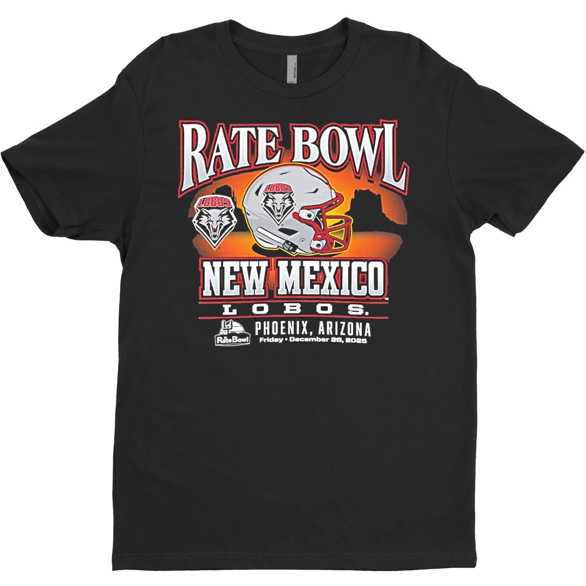 Original Rate Bowl 2025 University Of New Mexico Lobos Sunset December 26 Helmet T Shirt Sweater