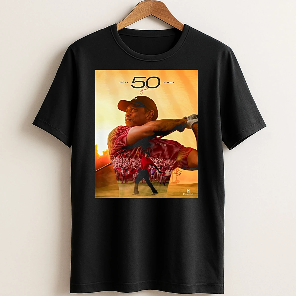 Original Tiger Woods 50th Birthday Pga Tour Champions Signature T Shirt Sweater