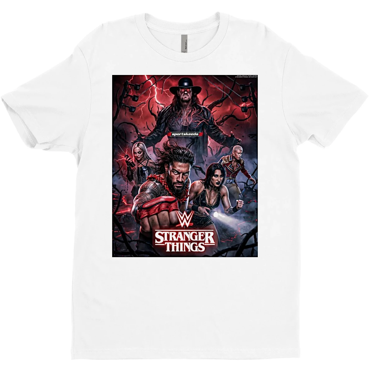 Original Wwe Stranger Things Upside Down The Undertaker Roman Reigns Cody Rhodes Rhea Ripley And Liv Morgan T Shirt Sweater