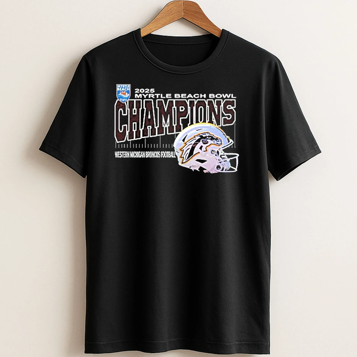 Original Western Michigan Broncos Football 2025 Myrtle Beach Bowl Champions Helmet T Shirt Sweater