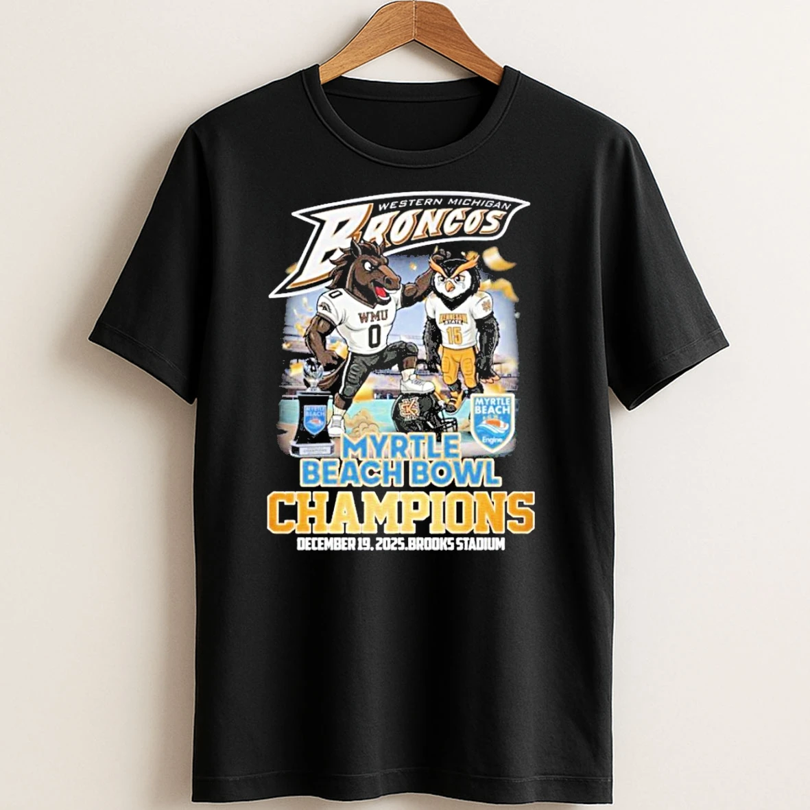 Original Western Michigan Broncos Myrtle Beach Bowl Champions 2025 Mascot T Shirt Sweater