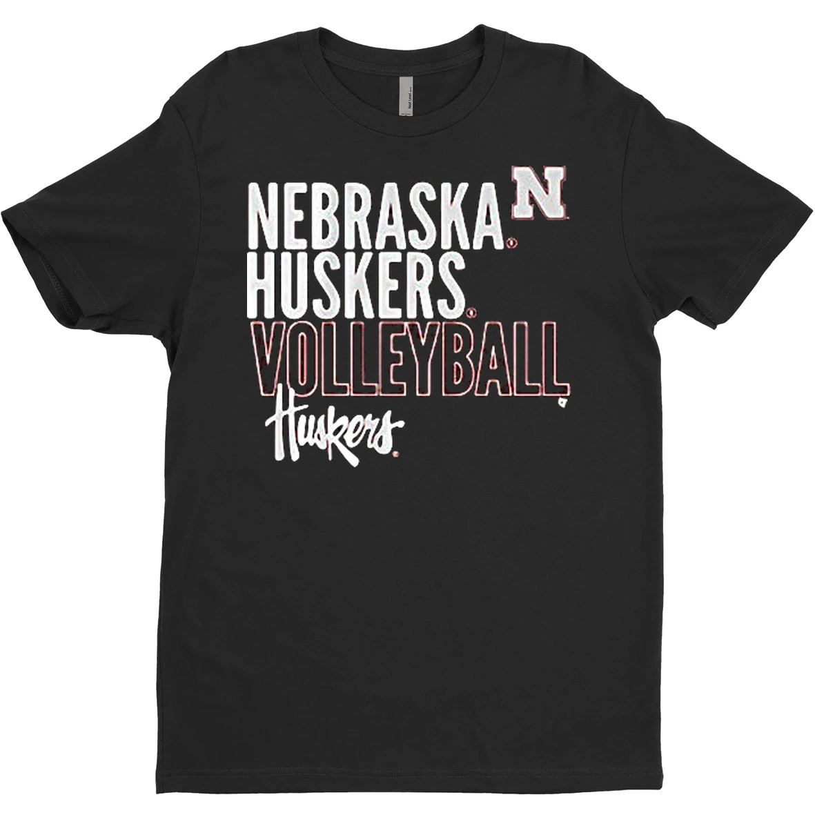 Original Nebraska Huskers Volleyball Text Logo Overlay T Shirt Sweater