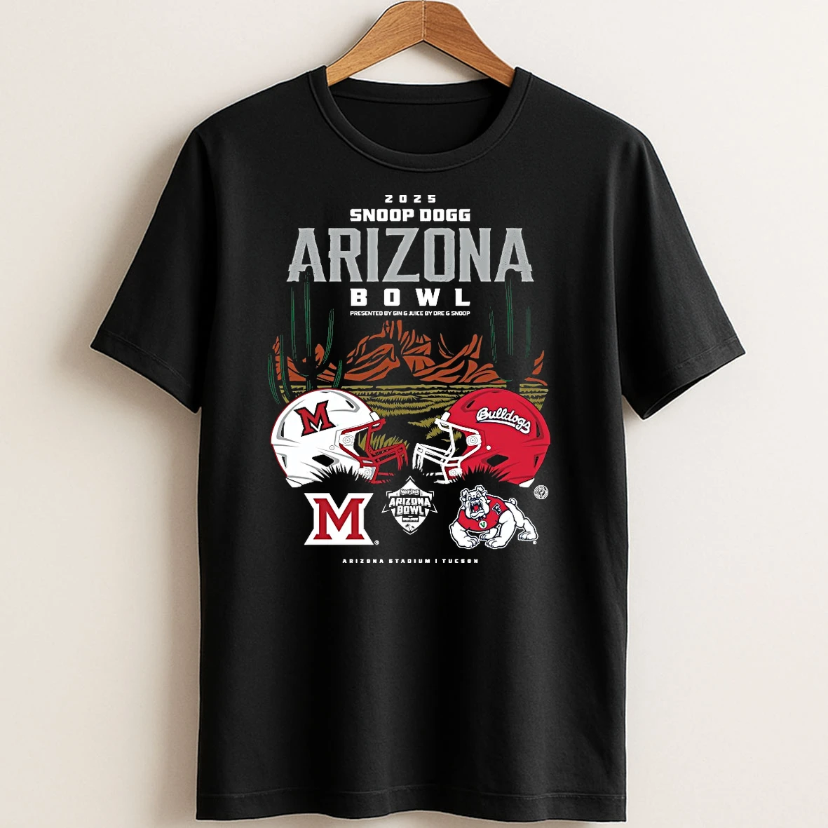 Albumcoverprint Mercuryshirt 20251210_122305 66_original Miami Redhawks Vs Fresno State Bulldogs 2025 Snoop Dogg Arizona Bowl Head To Head Helmet T Shirt Sweater