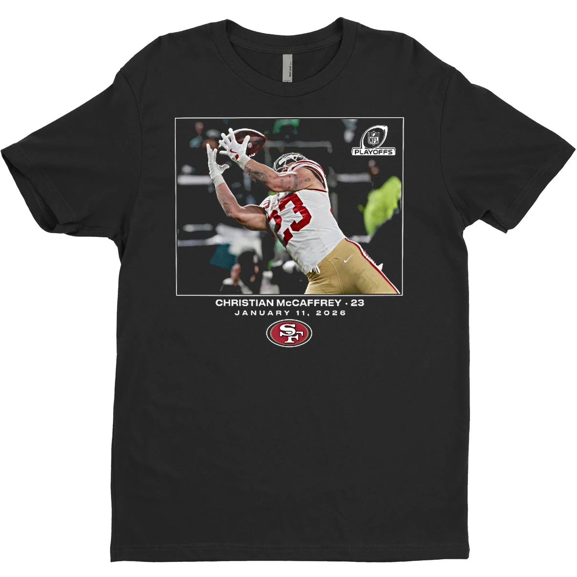 Original Christian Mccaffrey San Francisco 49ers Nfl Flash Features Wild Card January 11 2026 T Shirt Sweater
