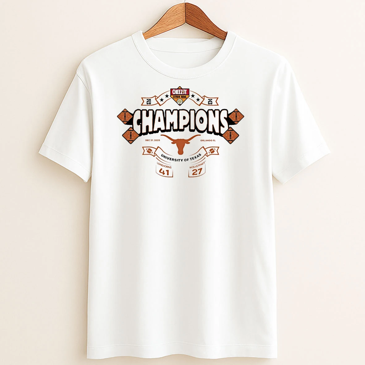 Original Texas Longhorns 2025 Cheez It Citrus Bowl Champions Score Vs Wolverines 41 27 T Shirt Sweater