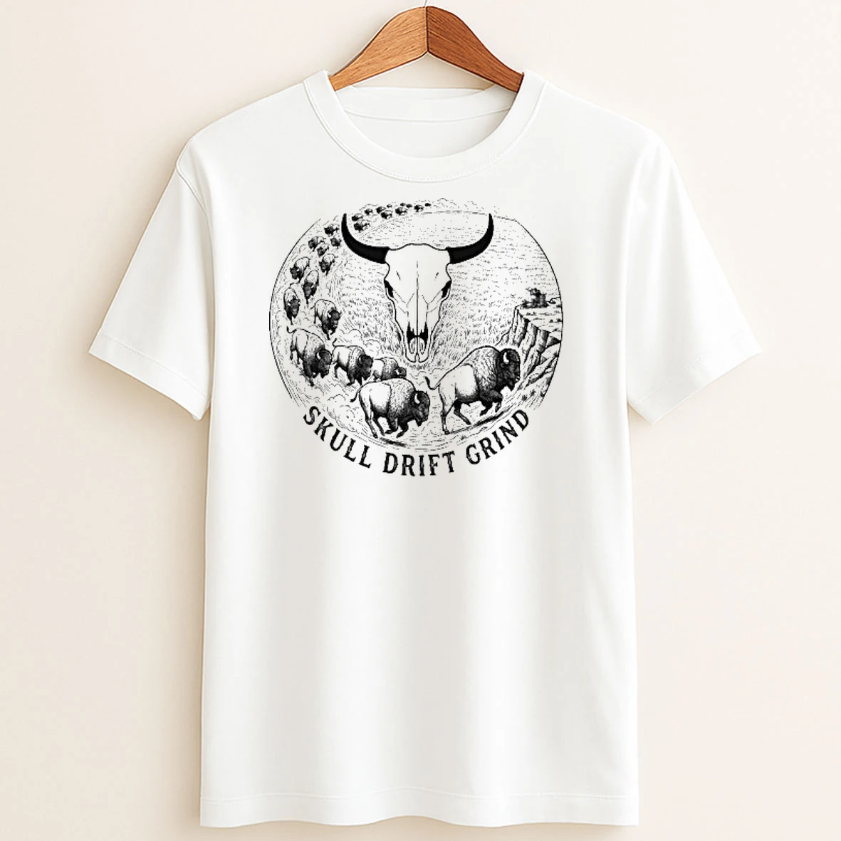 Original Fearless Harbor Mens Core Bison Skull Drift Grind T Shirt Sweater