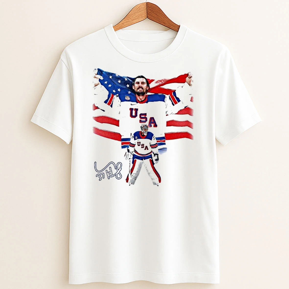 Original Game Threads Hellebuyck Olympic Gold T Shirt Sweater