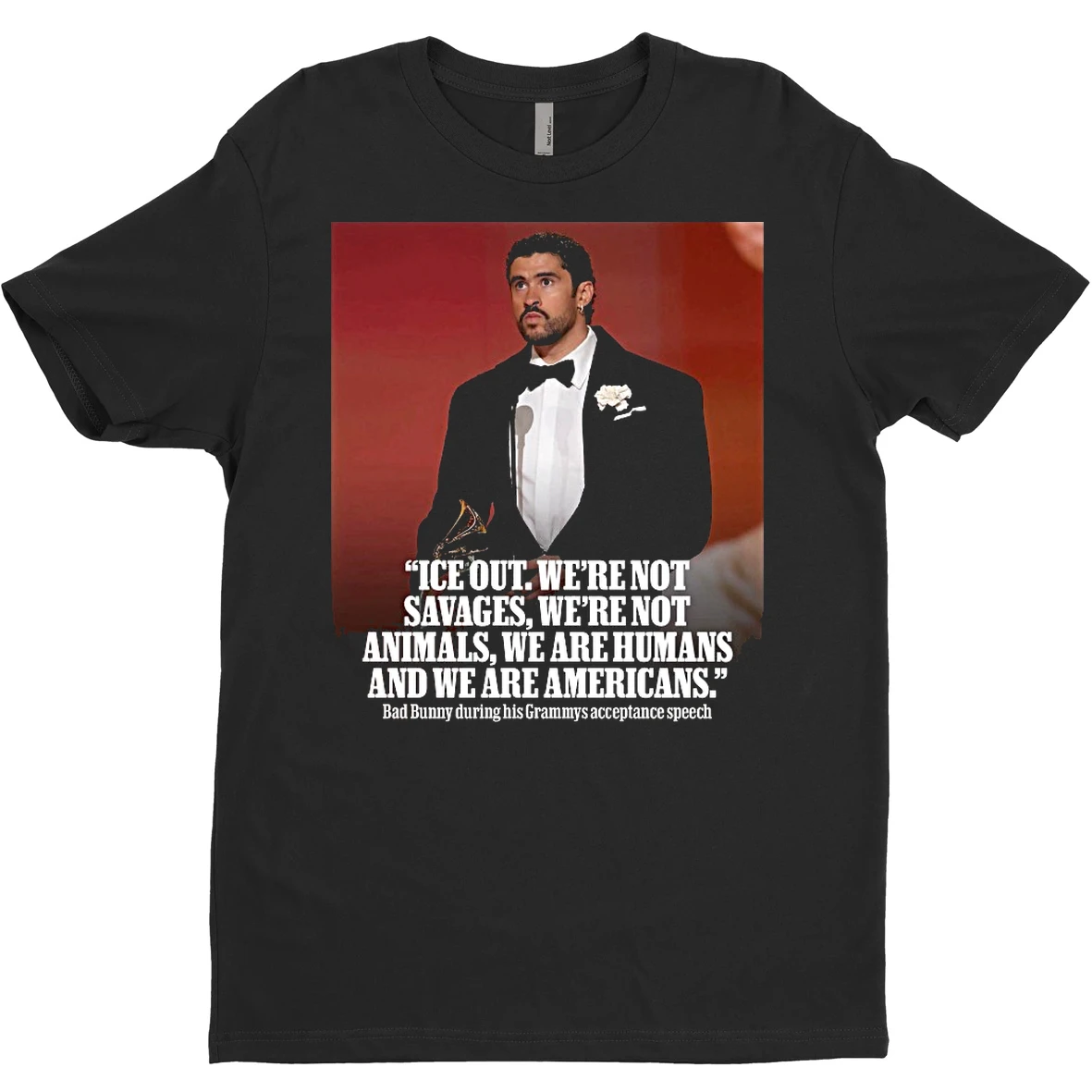 Original Ice Out Were Not Savages Were Not Animals We Are Humans And We Are Americans Bad Bunny Grammys T Shirt Sweater