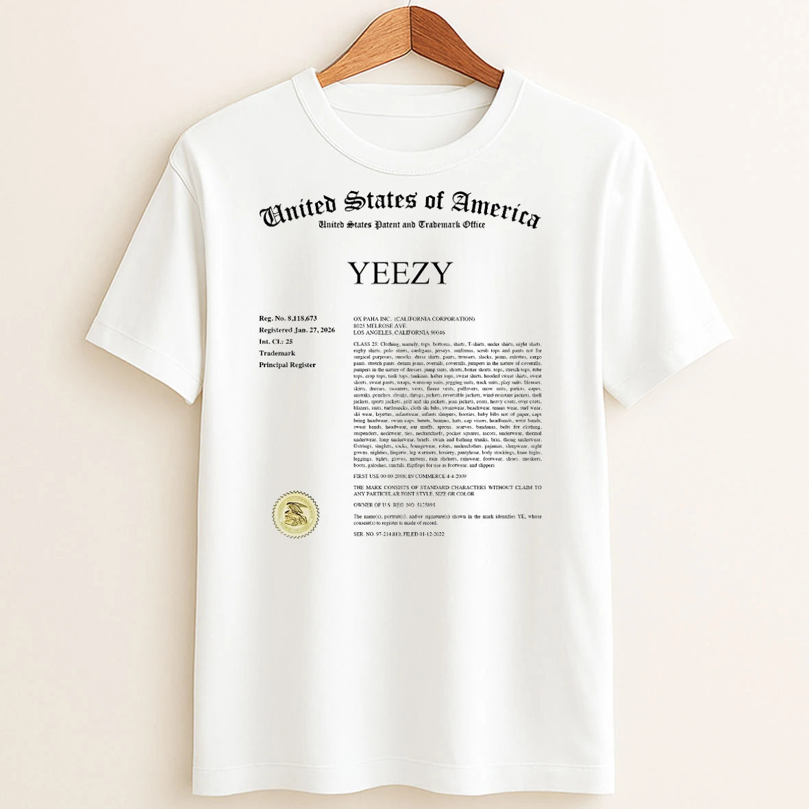 Original Kanye West Yeezy Usa Trademark Principal Register T Shirt Sweater