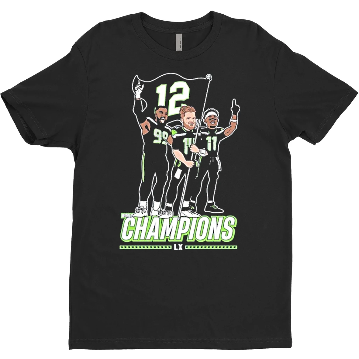 Original Leonard Williams Sam Darnold And Jaxon Smith Njigba Seattle Seahawks Champions Super Bowl Lx Flag Plant T Shirt Sweater