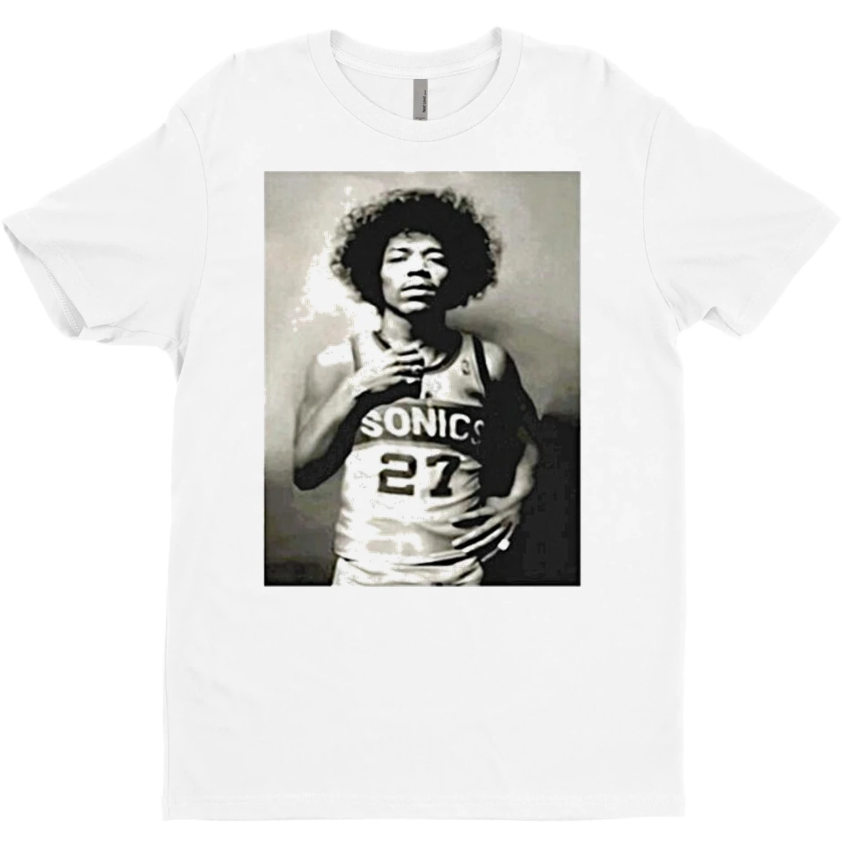 Original Mitch Johnson With Jimi Hendrix Wear Jersey Seattle Supersonics T Shirt Sweater